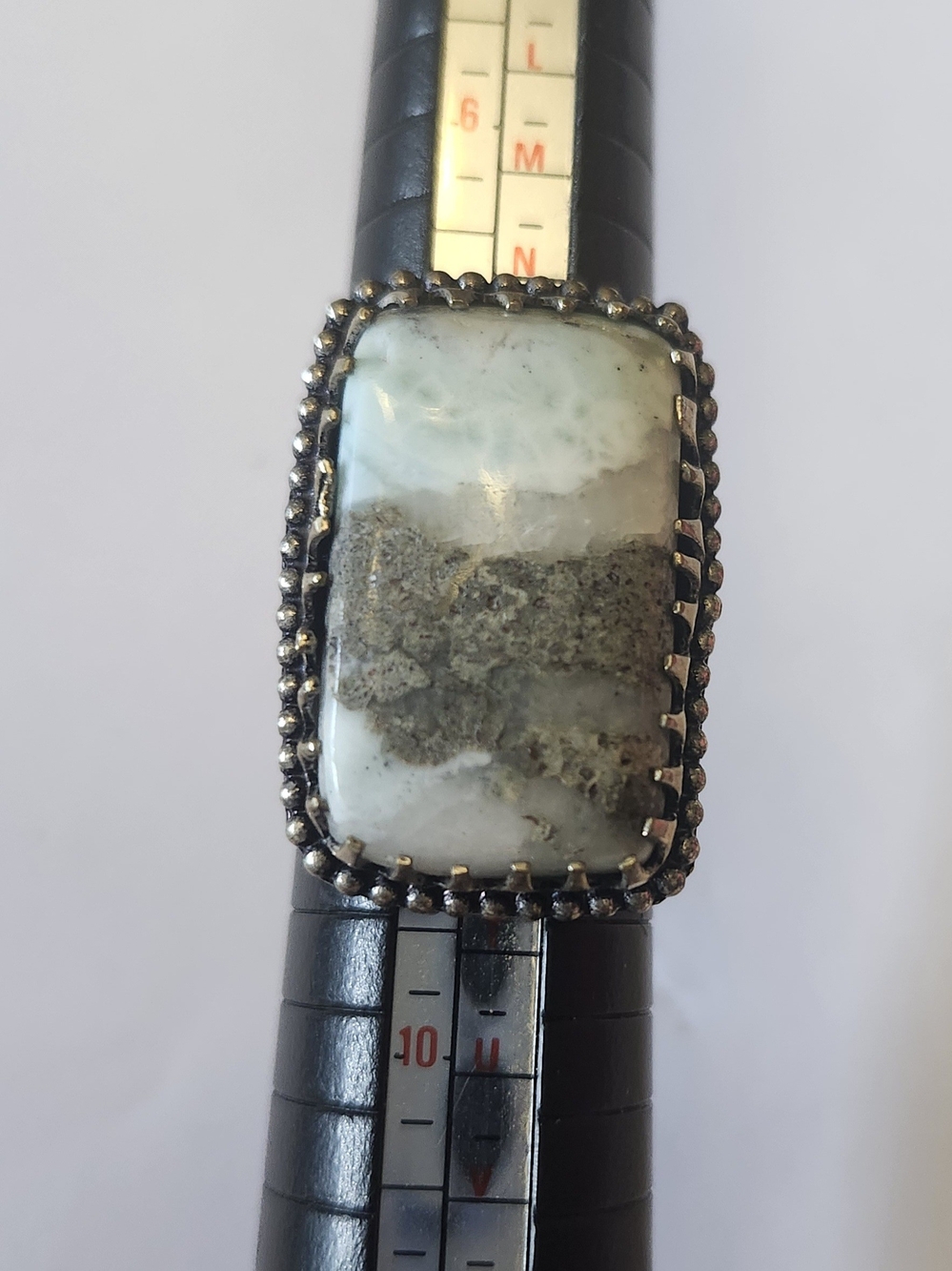 Rectangular Natural Larimar Stone Statement Ring Sterling Silver 925 Size 7.75